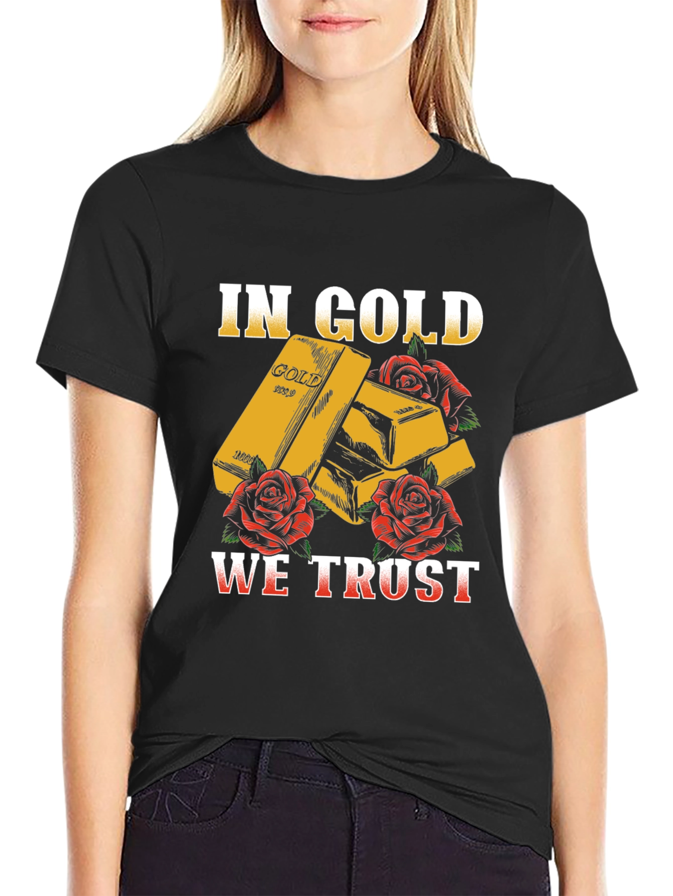 Gold Bar & Rose T-Shirt - In Gold We Trust Graphic Tee