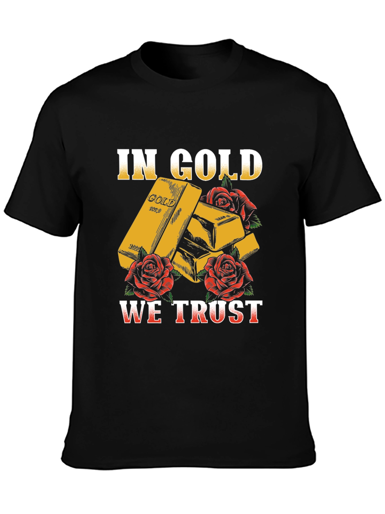 Gold Bar & Rose T-Shirt - In Gold We Trust Graphic Tee