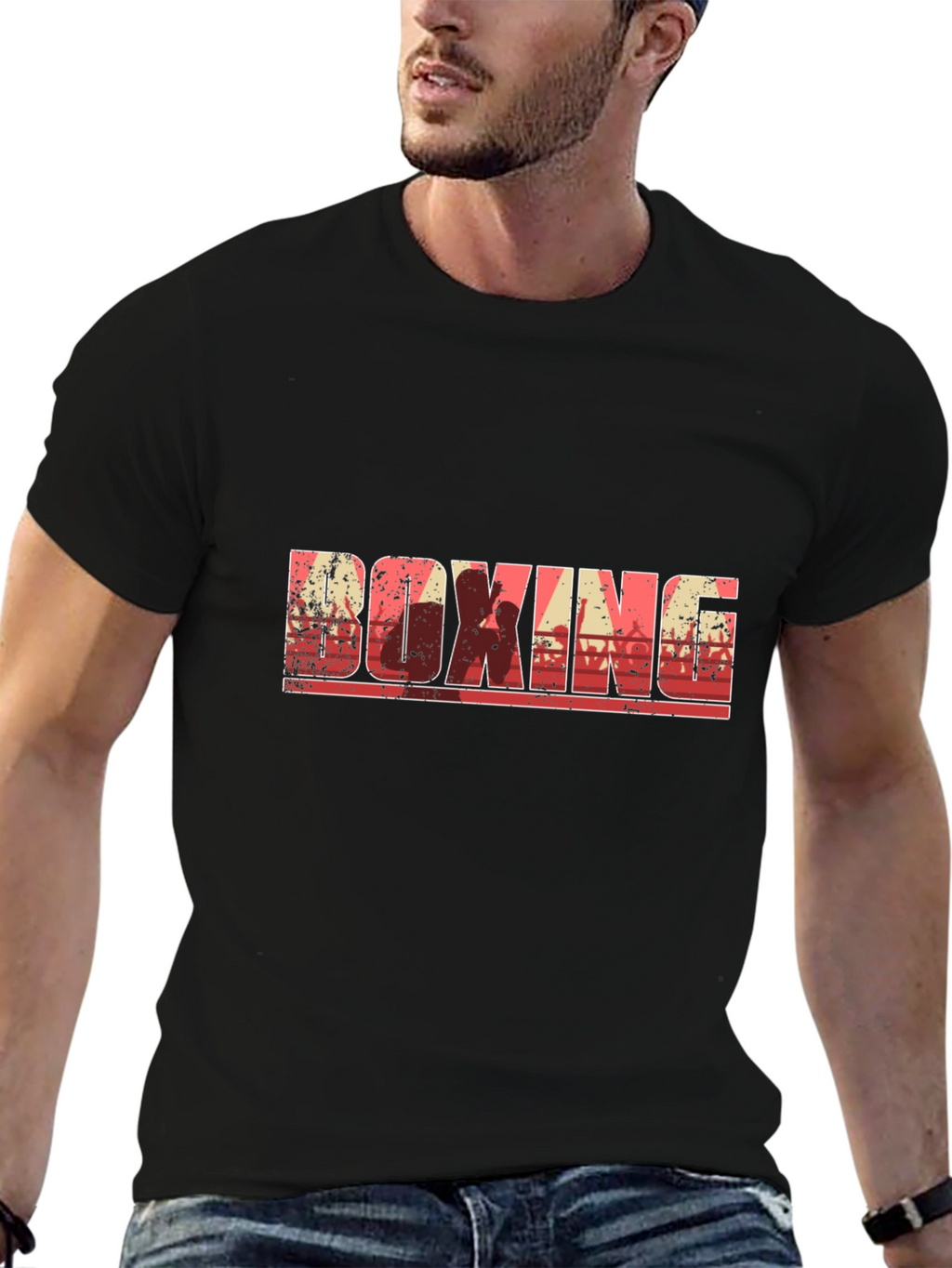 Boxing Graphic Print Crew Neck T-Shirt