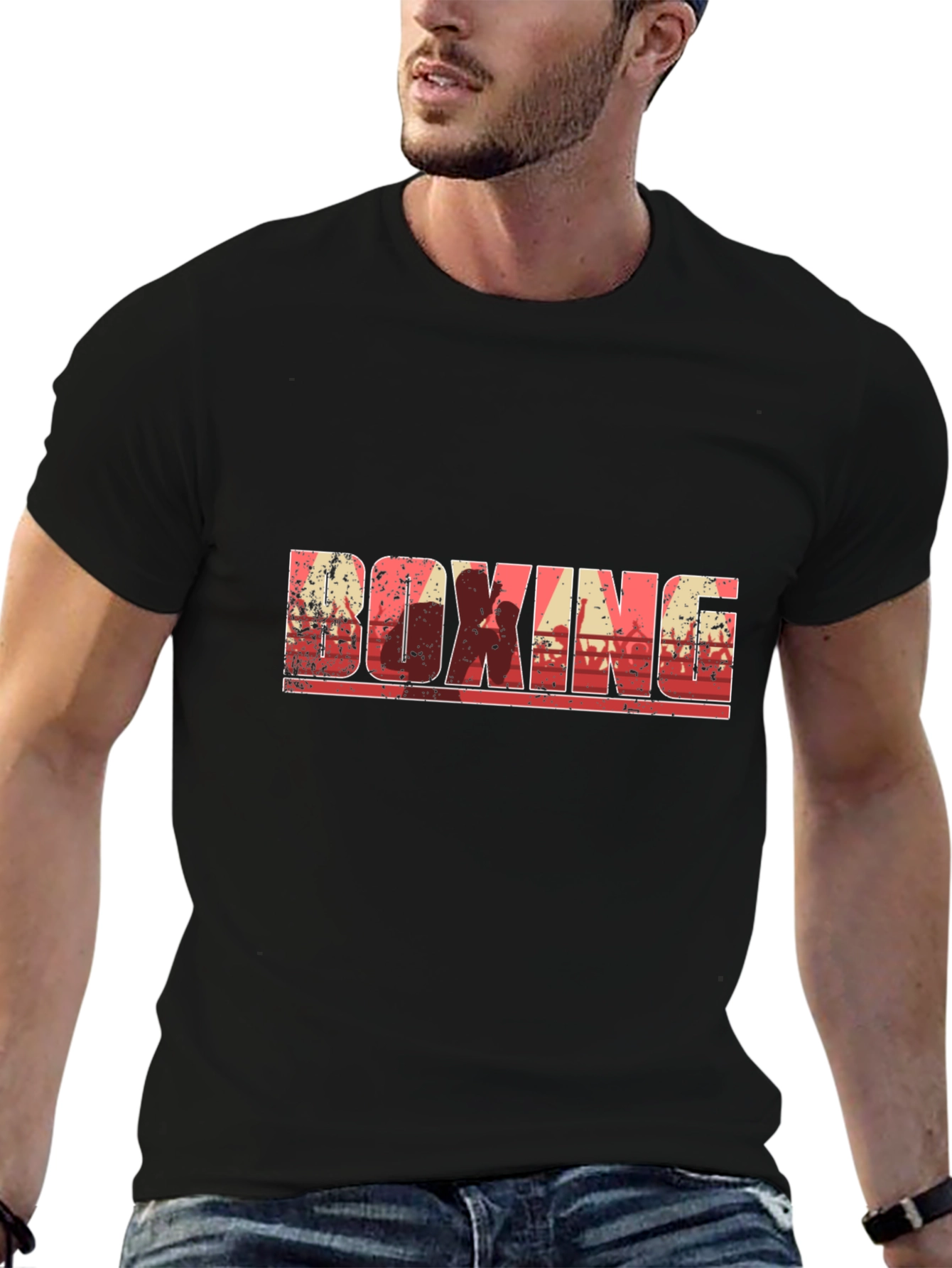Boxing Graphic Print Crew Neck T-Shirt
