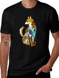 Dog with Floral Tattoo Black Graphic T-Shirt