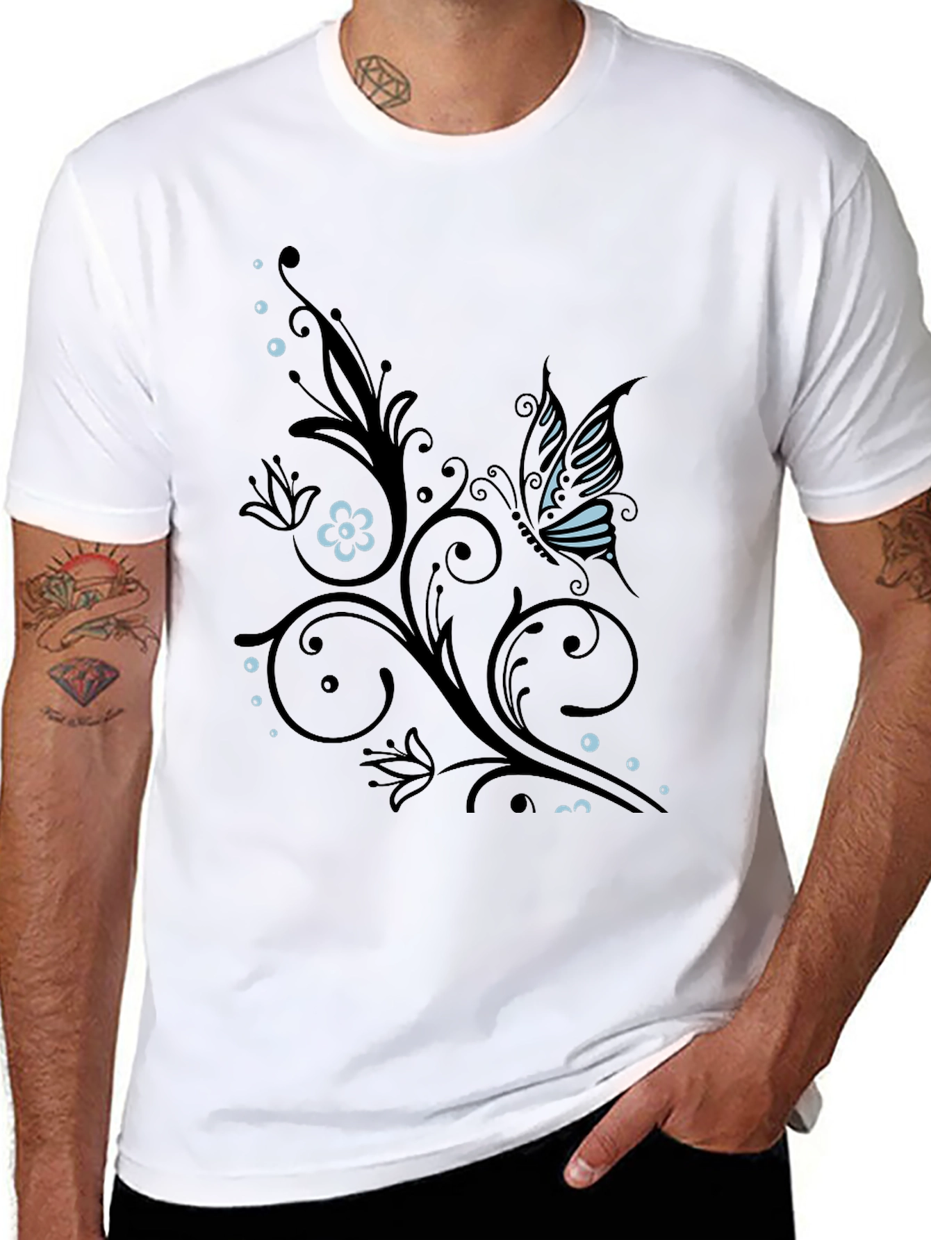Butterfly Flourish Graphic T-Shirt - Black