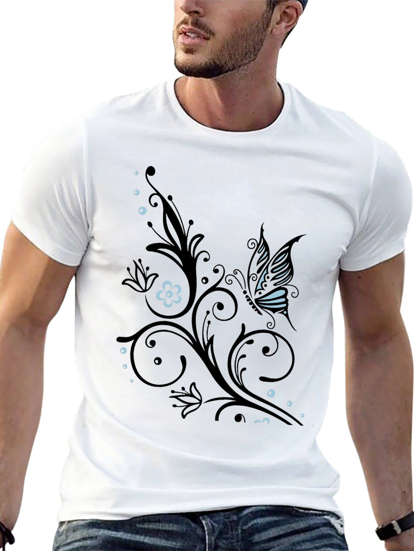 Butterfly Flourish Graphic T-Shirt - Black