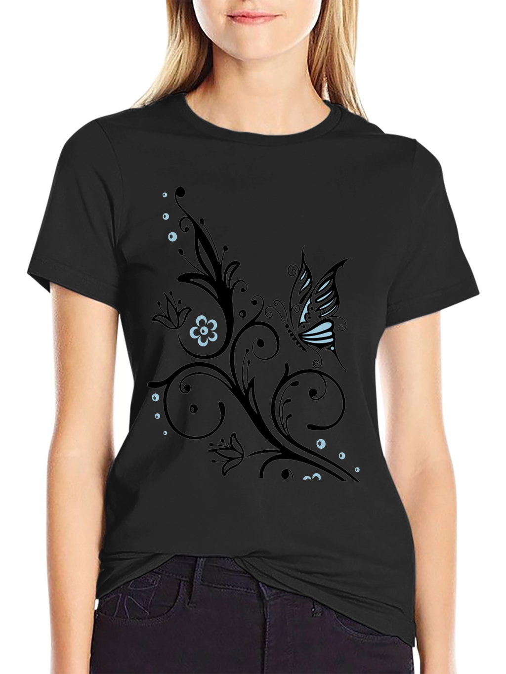 Butterfly Flourish Graphic T-Shirt - Black