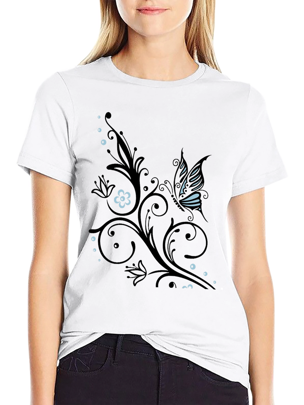 Butterfly Flourish Graphic T-Shirt - Black