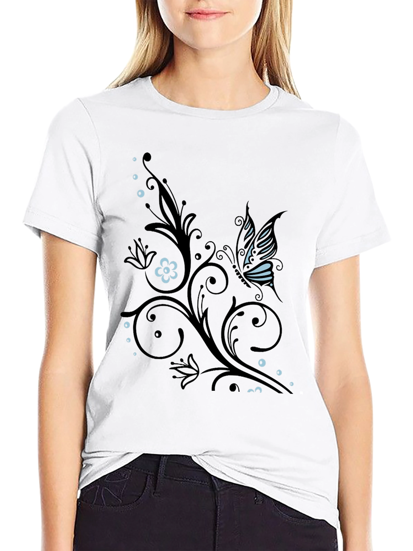 Butterfly Flourish Graphic T-Shirt - Black