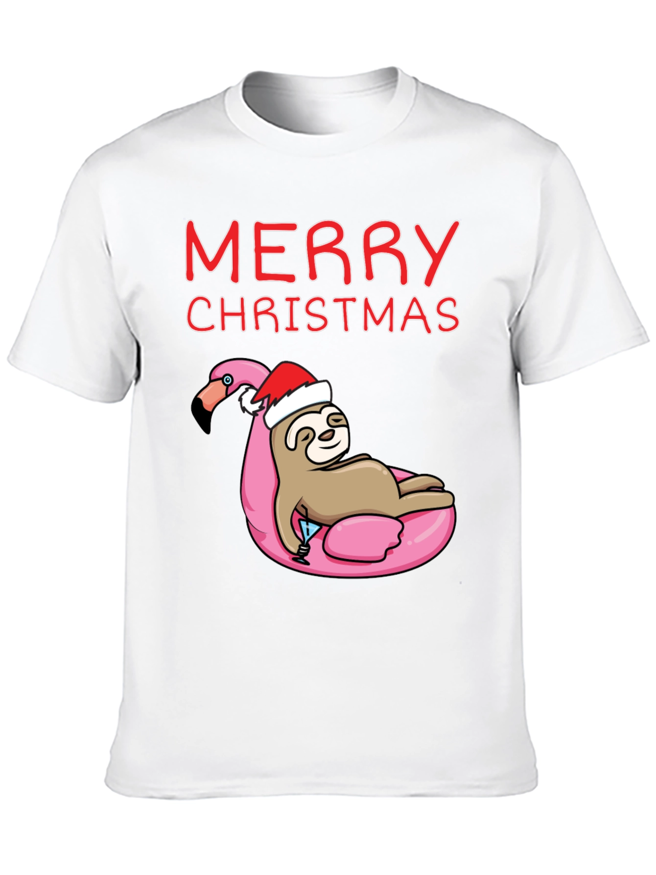 Merry Christmas Sloth Flamingo T-Shirt