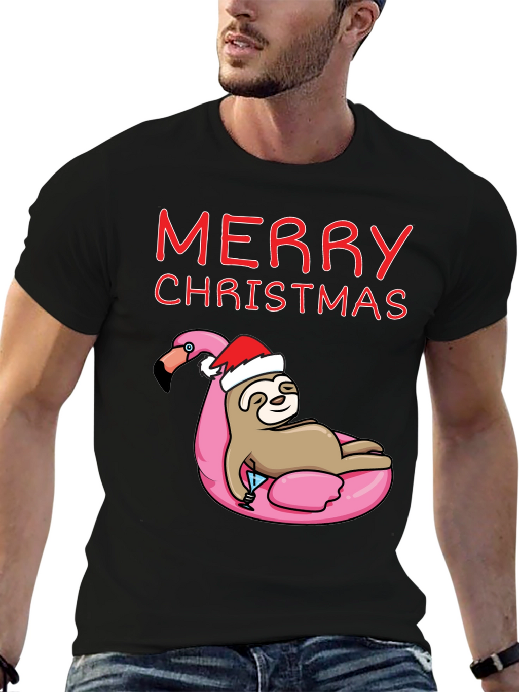 Merry Christmas Sloth Flamingo T-Shirt