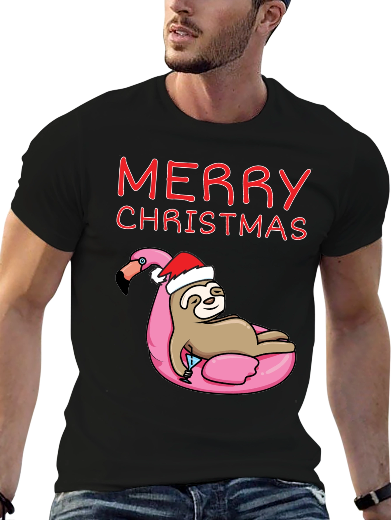 Merry Christmas Sloth Flamingo T-Shirt