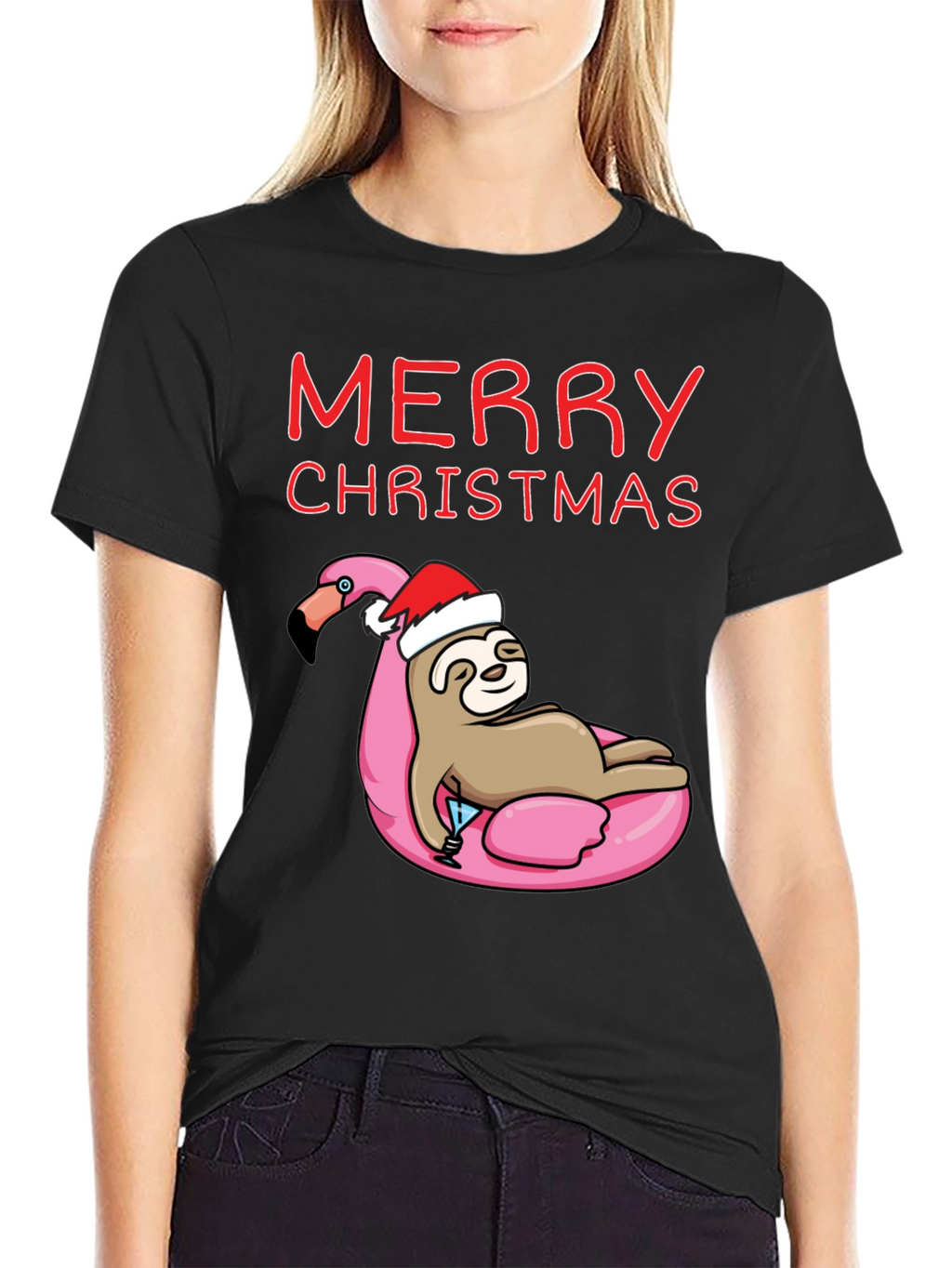 Merry Christmas Sloth Flamingo T-Shirt