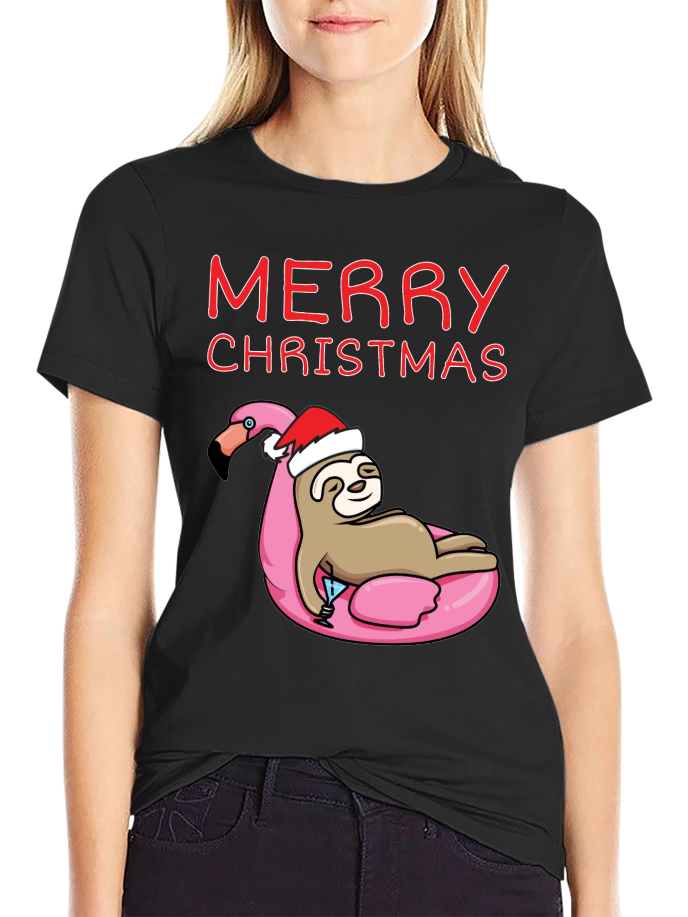 Merry Christmas Sloth Flamingo T-Shirt