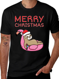 Merry Christmas Sloth Flamingo T-Shirt