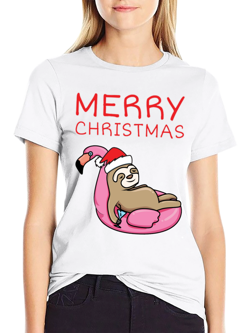 Merry Christmas Sloth Flamingo T-Shirt