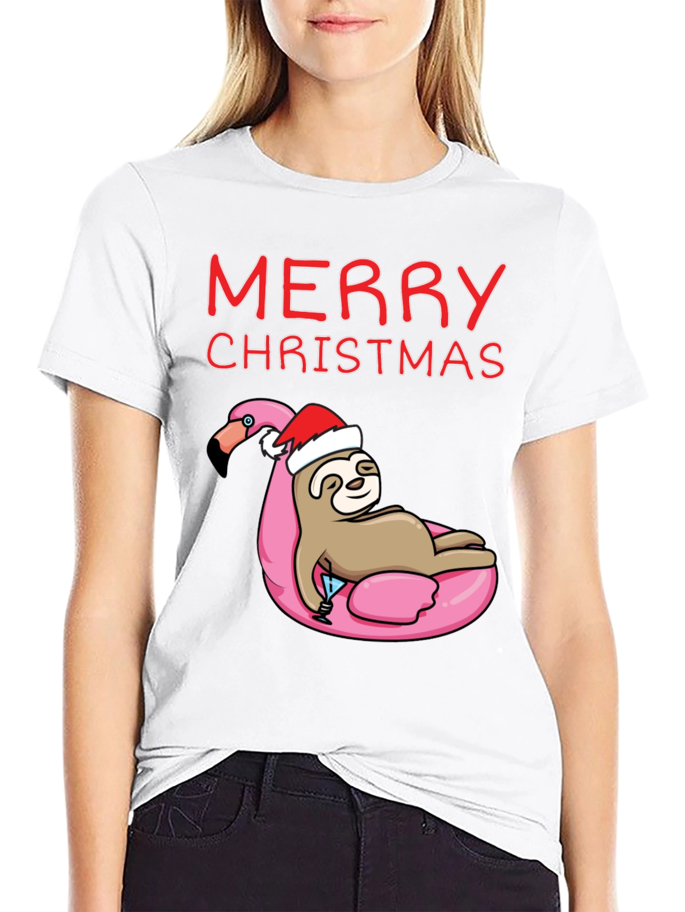 Merry Christmas Sloth Flamingo T-Shirt