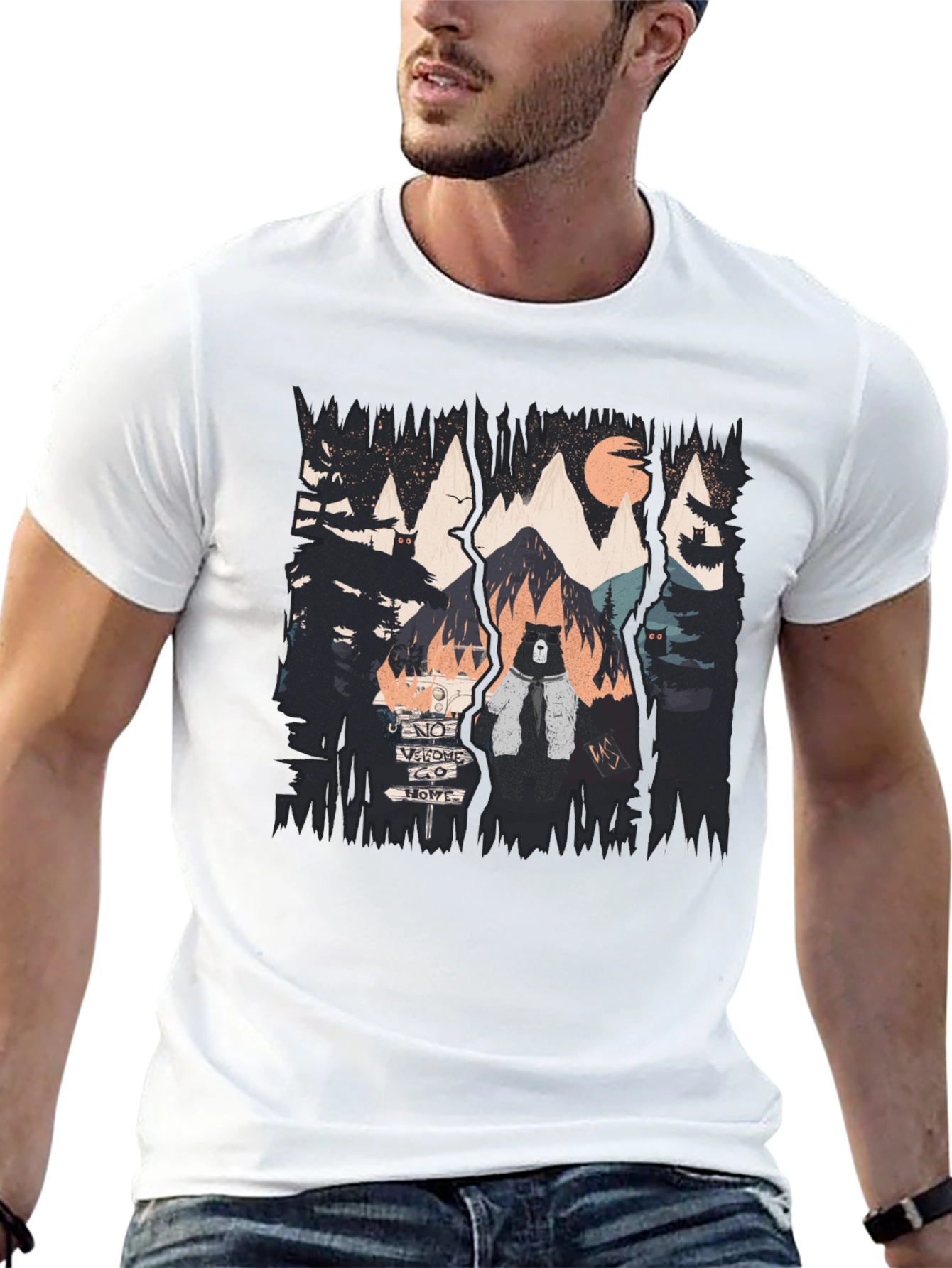 Nature Bear Graphic Black T-Shirt
