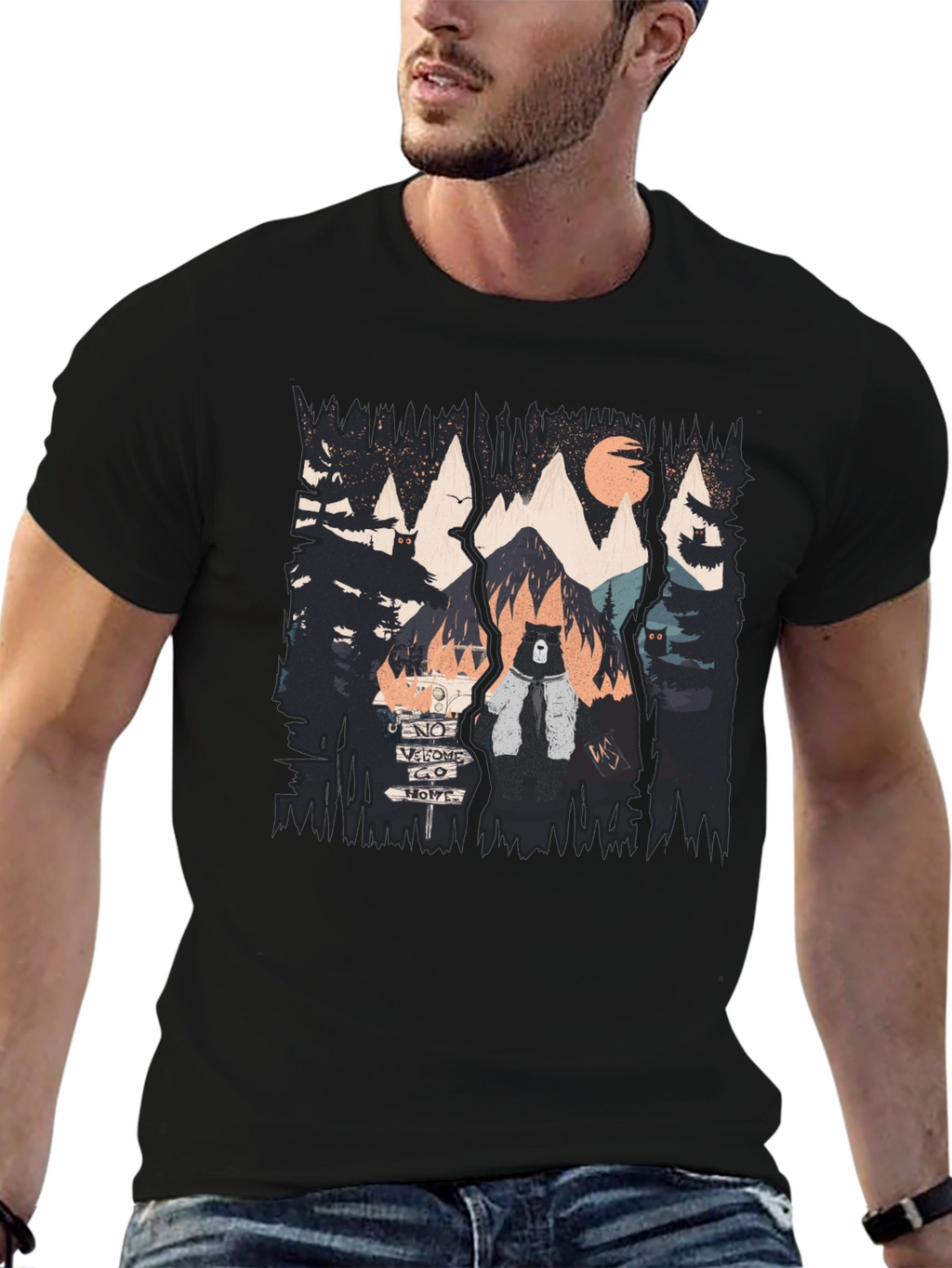 Nature Bear Graphic Black T-Shirt