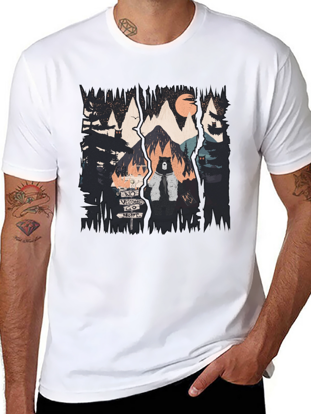 Nature Bear Graphic Black T-Shirt