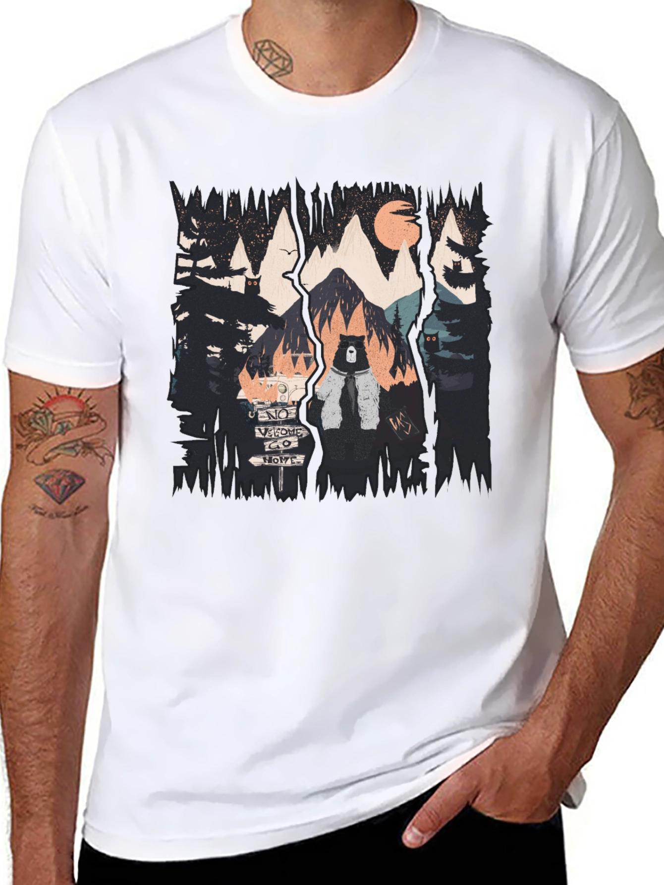 Nature Bear Graphic Black T-Shirt
