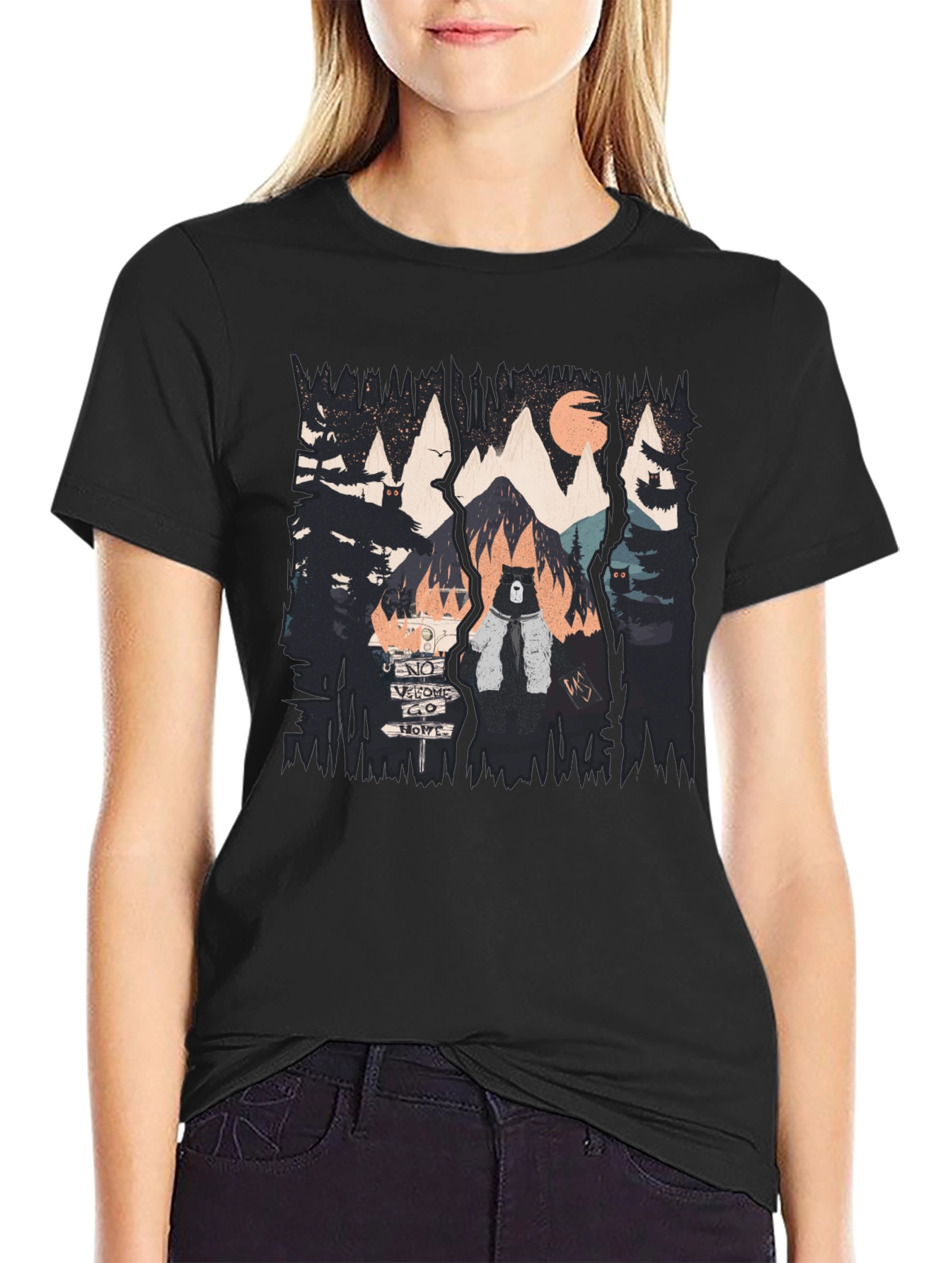 Nature Bear Graphic Black T-Shirt