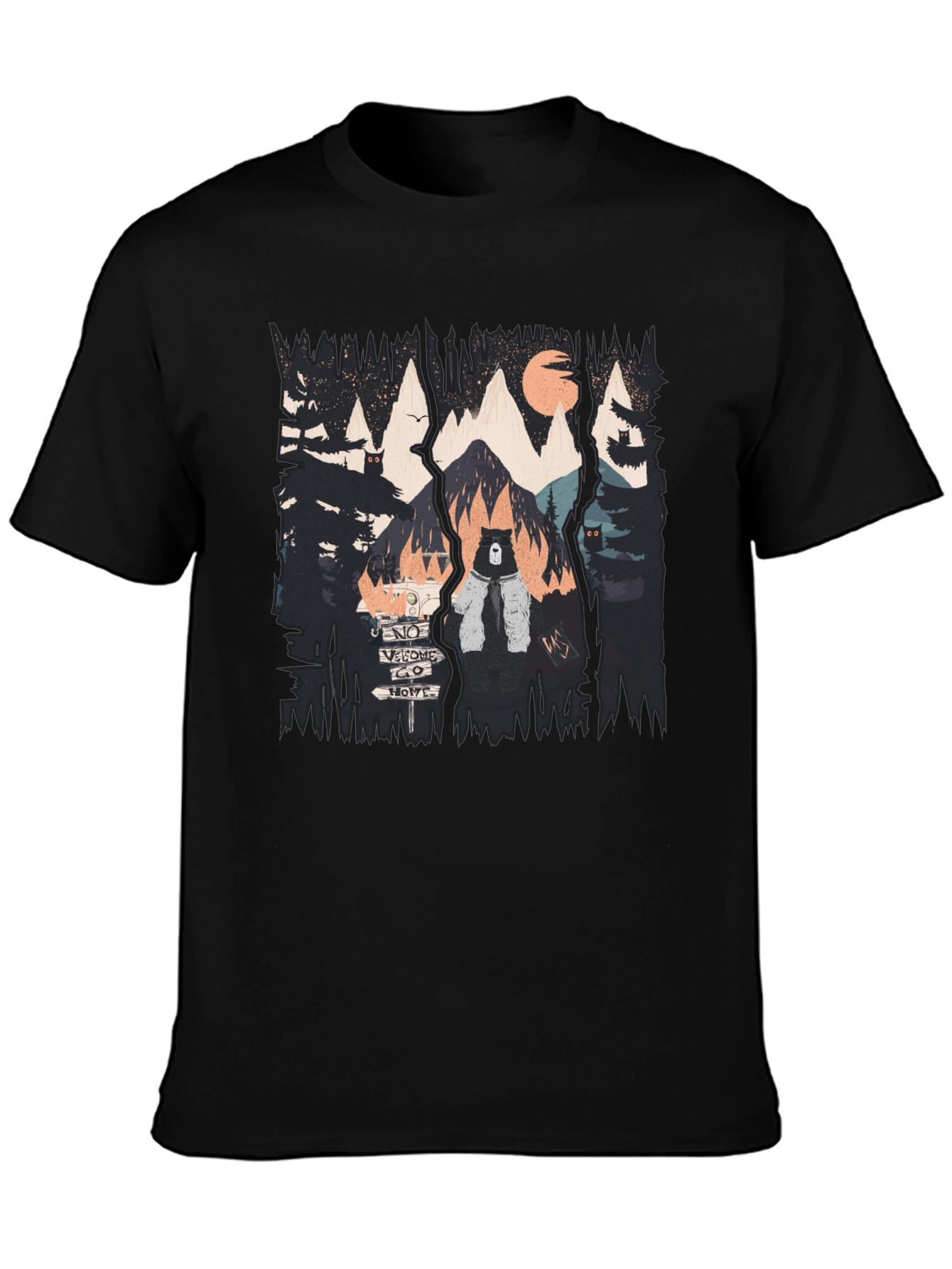 Nature Bear Graphic Black T-Shirt