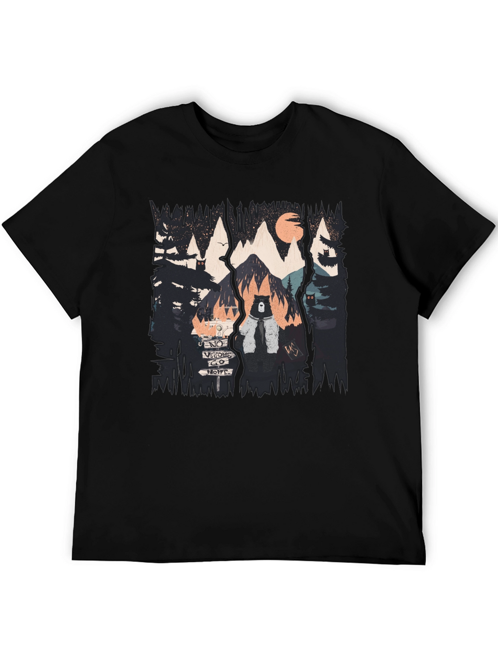Nature Bear Graphic Black T-Shirt