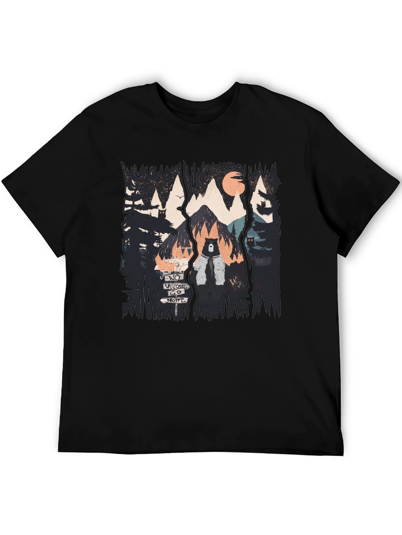 Nature Bear Graphic Black T-Shirt