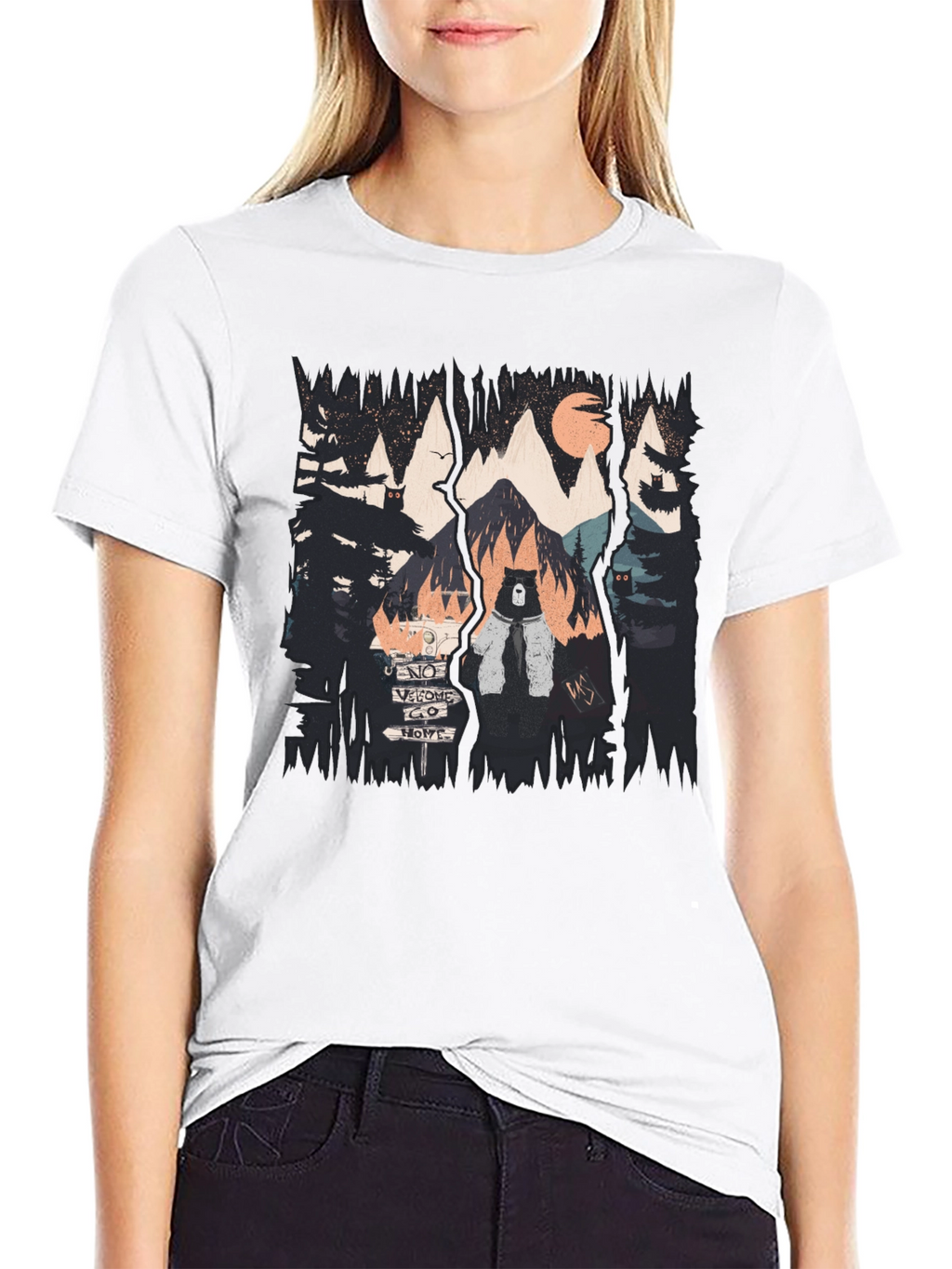 Nature Bear Graphic Black T-Shirt