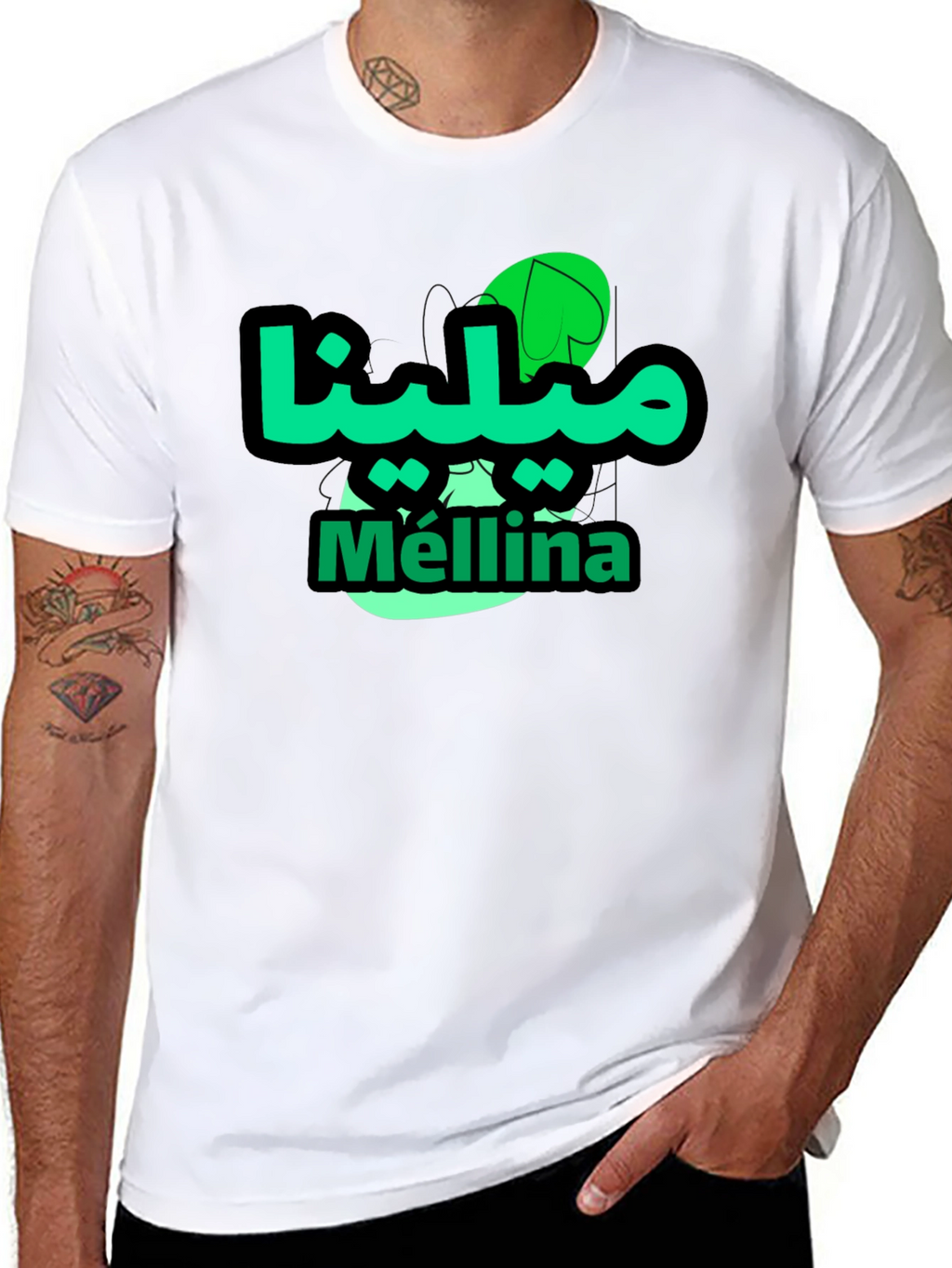 Mellina Green Graphic T-Shirt - Casual Black Tee