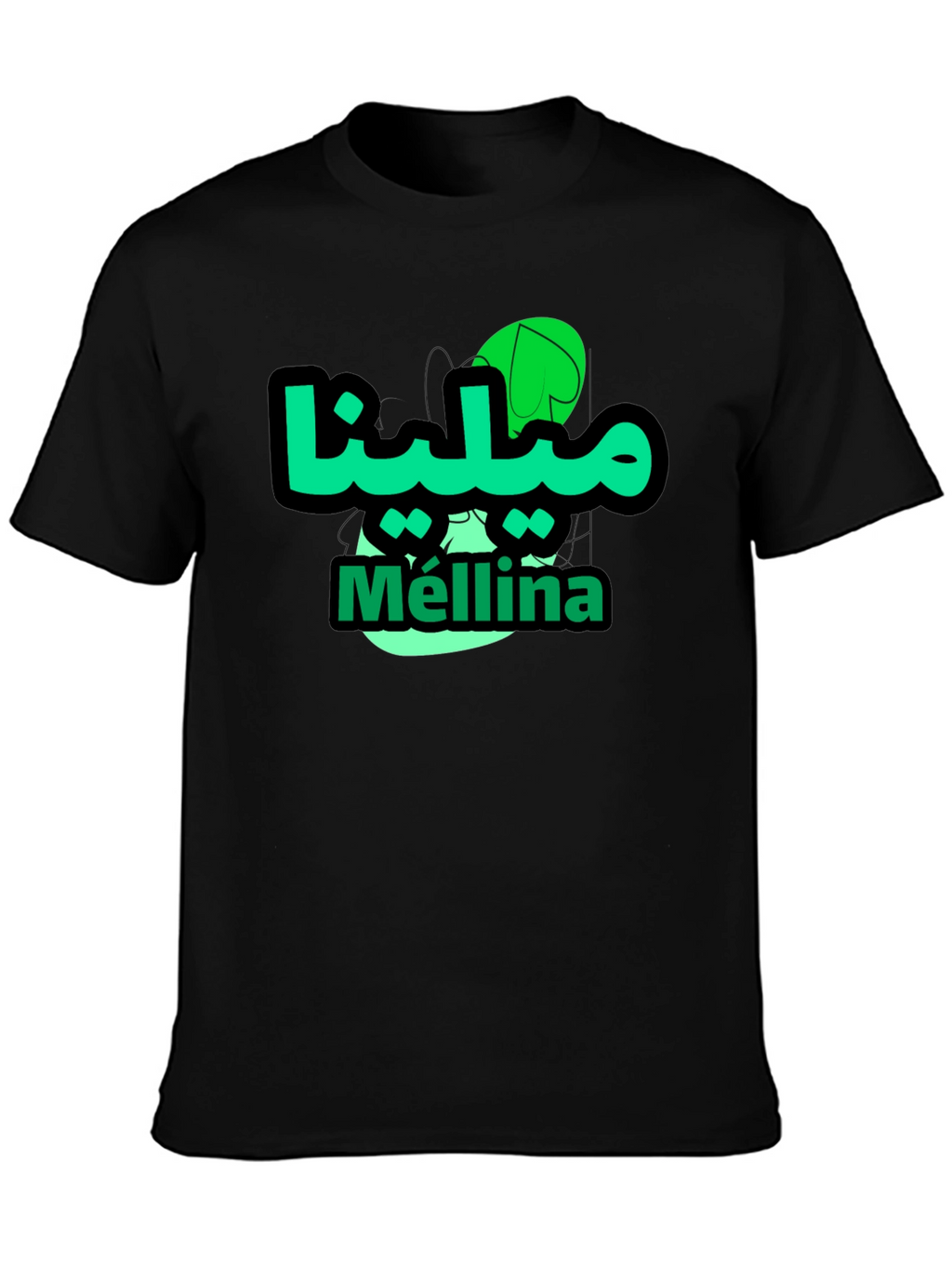 Mellina Green Graphic T-Shirt - Casual Black Tee