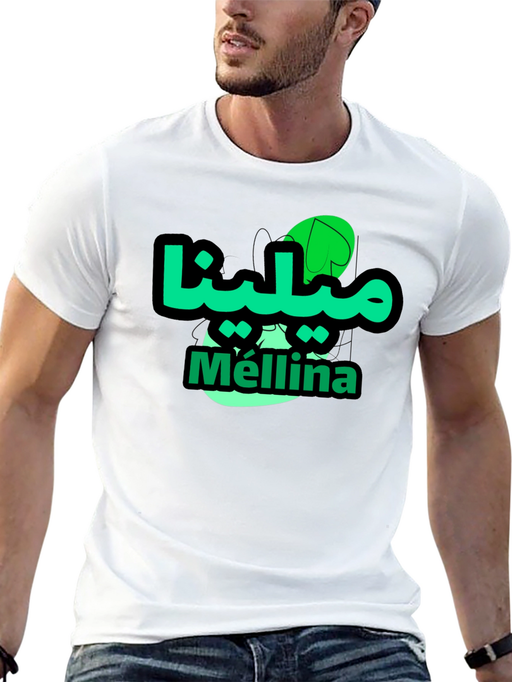 Mellina Green Graphic T-Shirt - Casual Black Tee