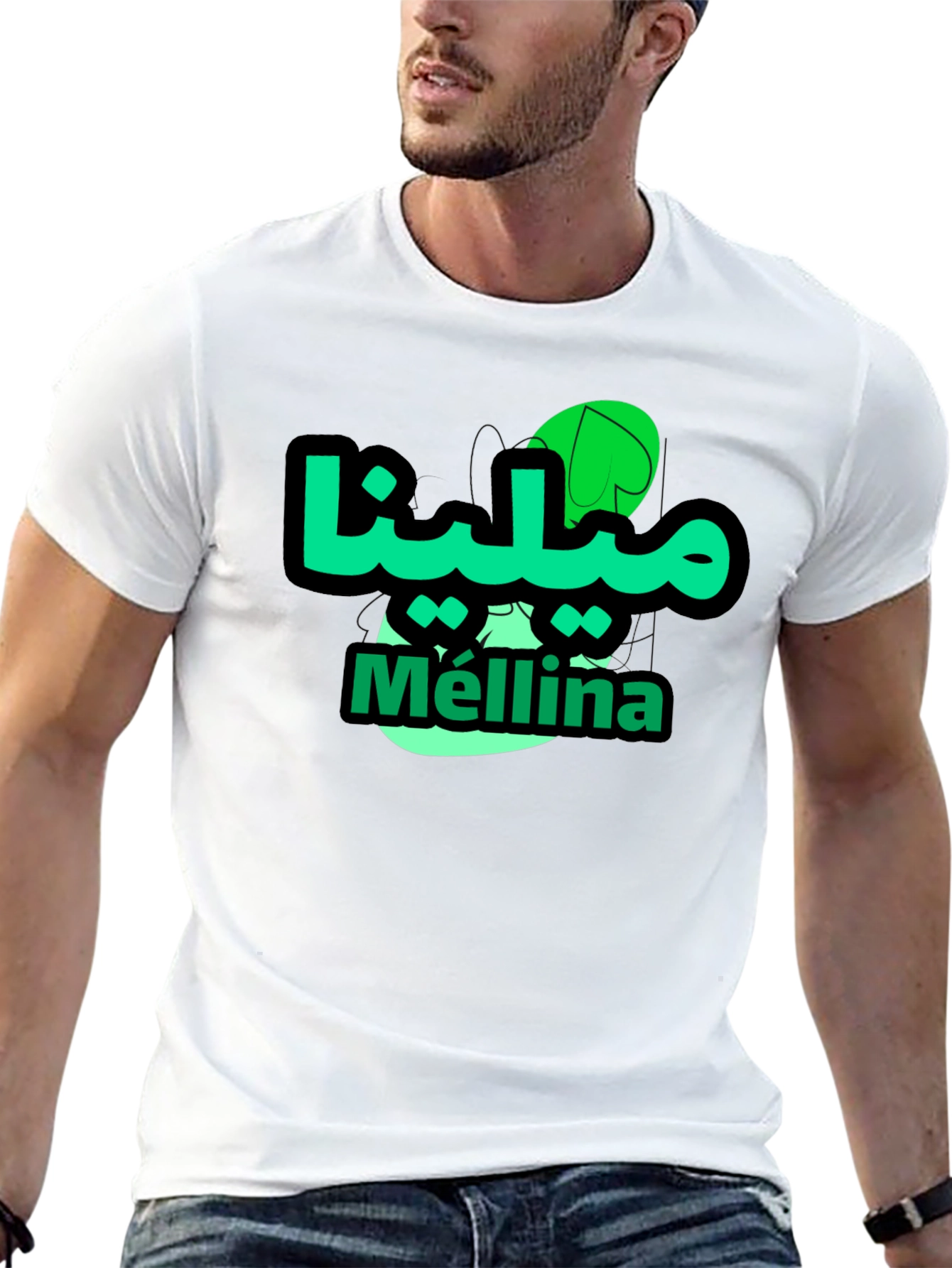 Mellina Green Graphic T-Shirt - Casual Black Tee