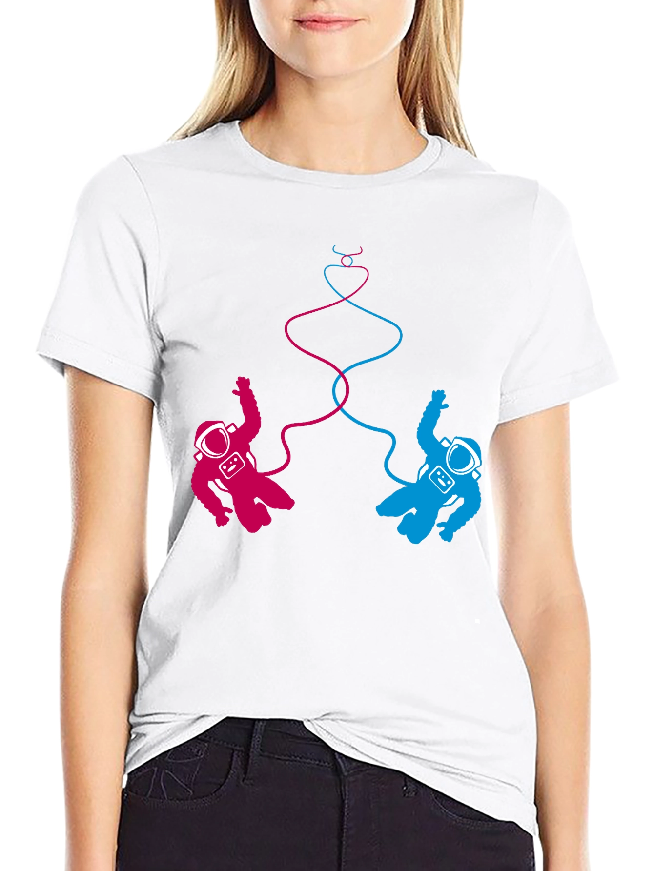 Cosmic Love T-Shirt: Pink & Blue Astronauts