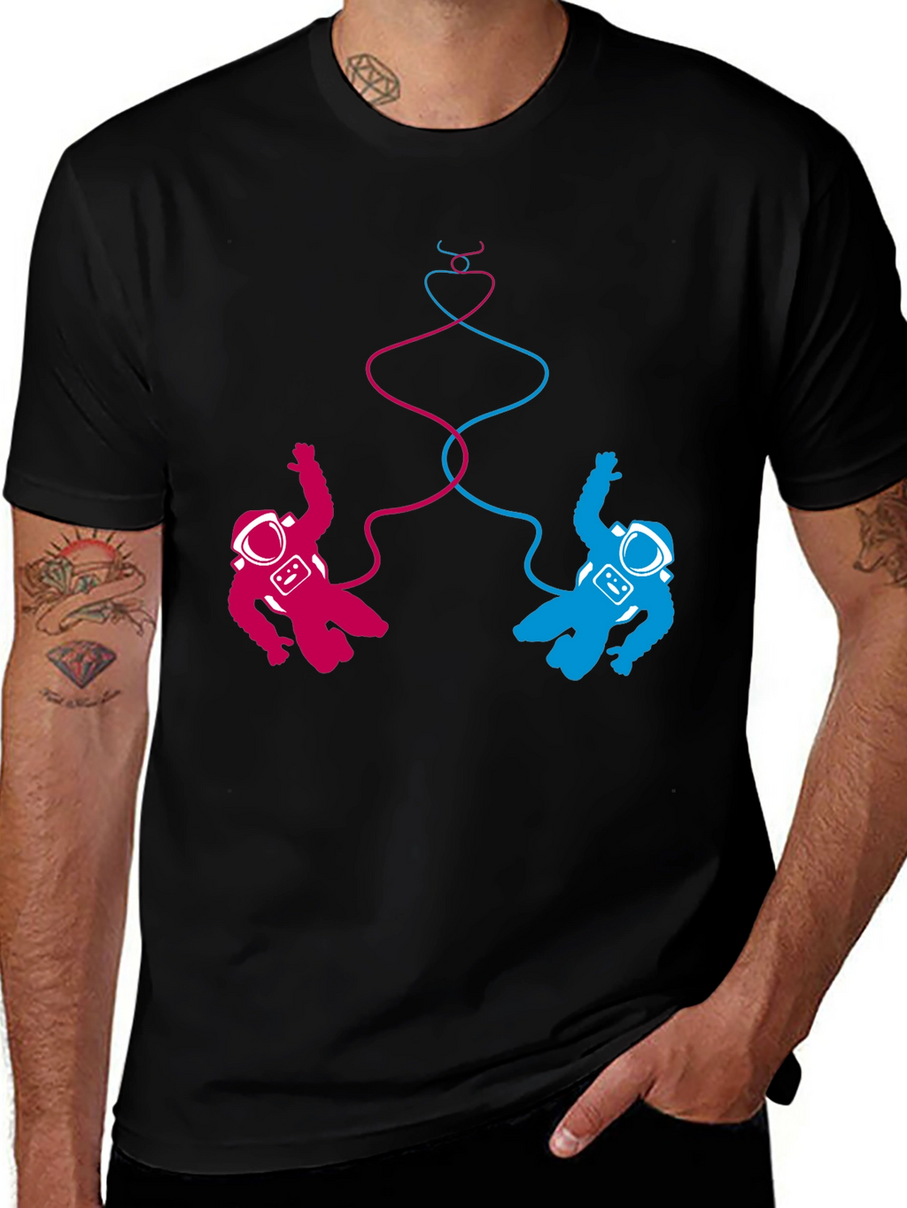 Cosmic Love T-Shirt: Pink & Blue Astronauts