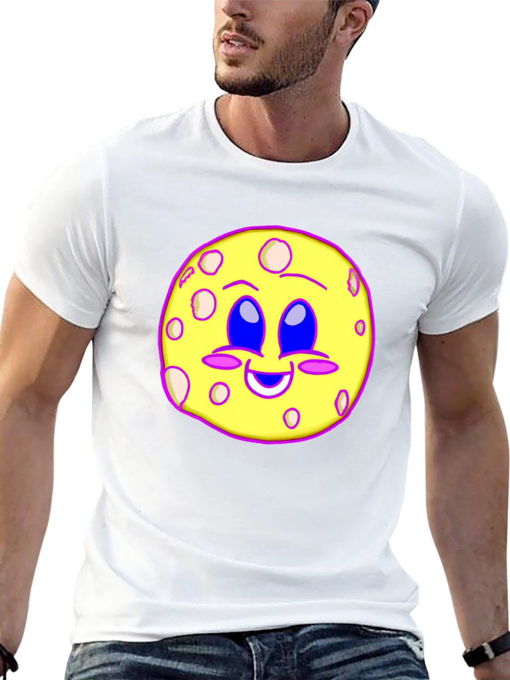 Cute Moon Face Graphic T-Shirt - Black