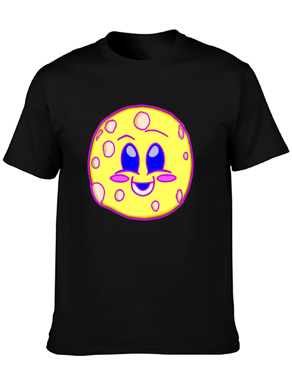 Cute Moon Face Graphic T-Shirt - Black