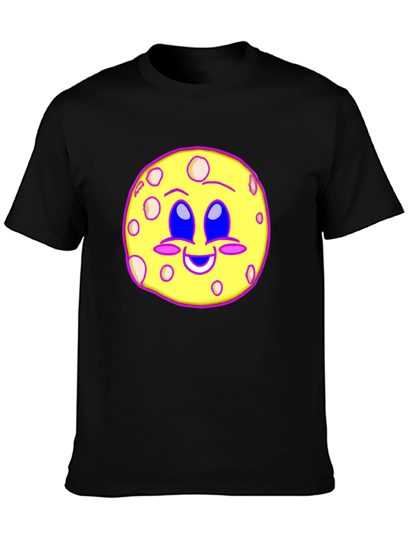 Cute Moon Face Graphic T-Shirt - Black