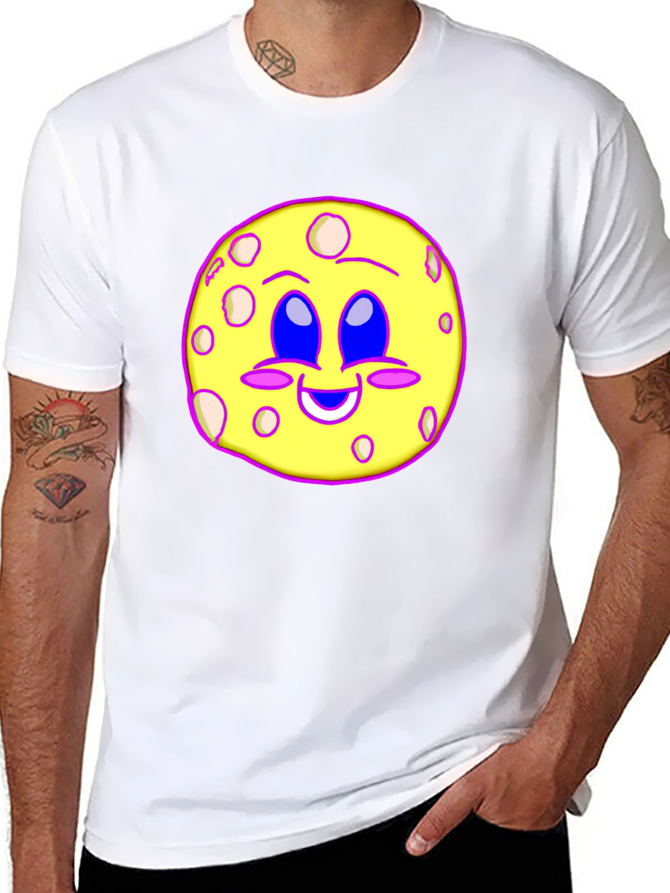 Cute Moon Face Graphic T-Shirt - Black