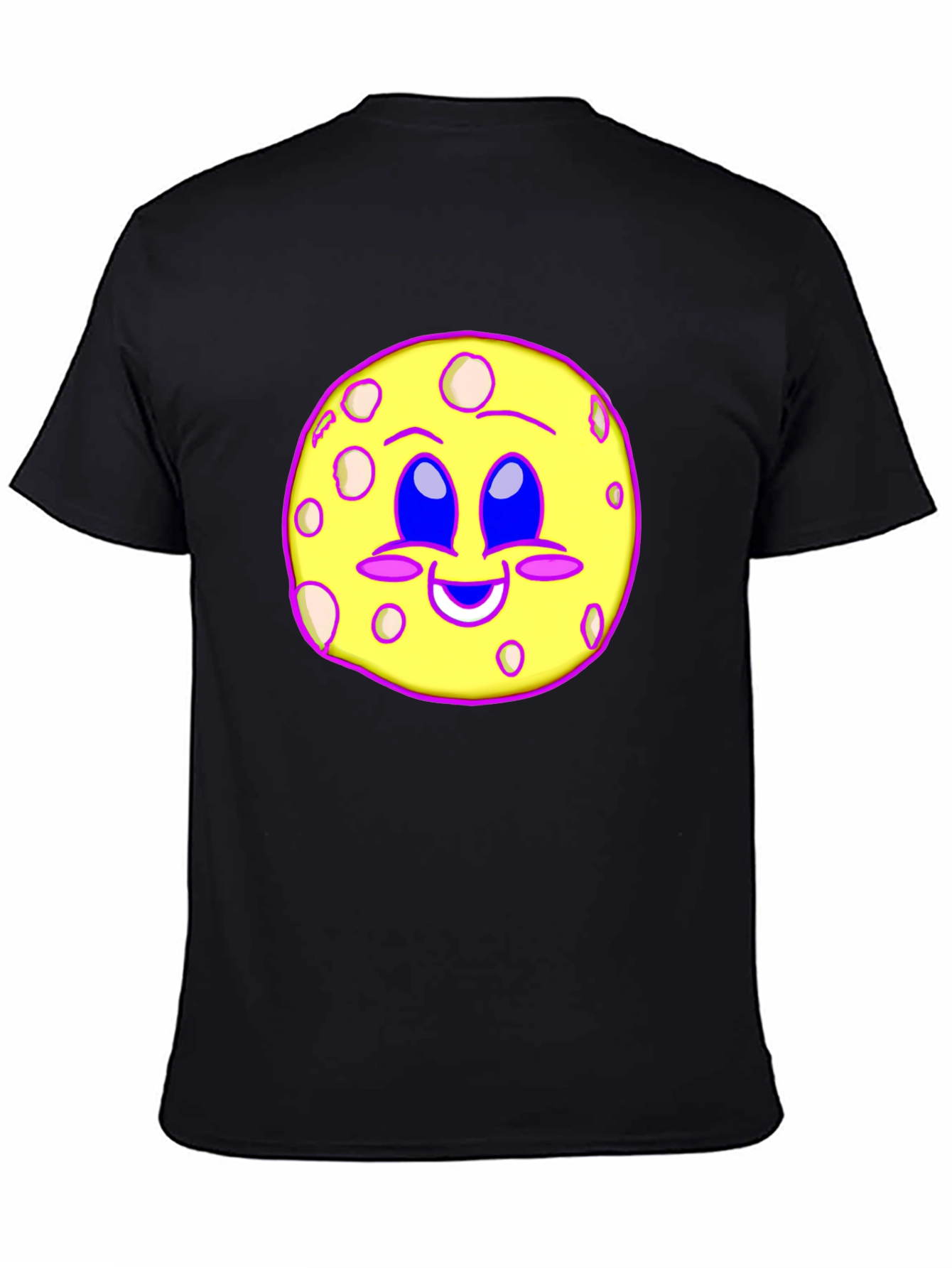 Cute Moon Face Graphic T-Shirt - Black