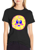 Cute Moon Face Graphic T-Shirt - Black