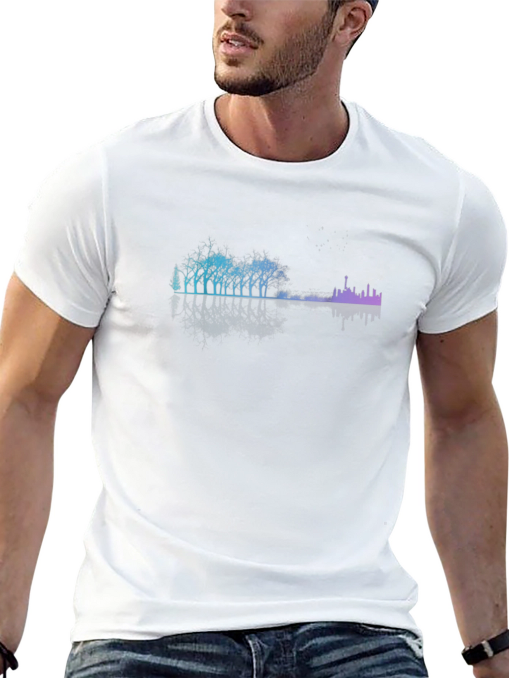 Cityscape Tree Line Black T-Shirt