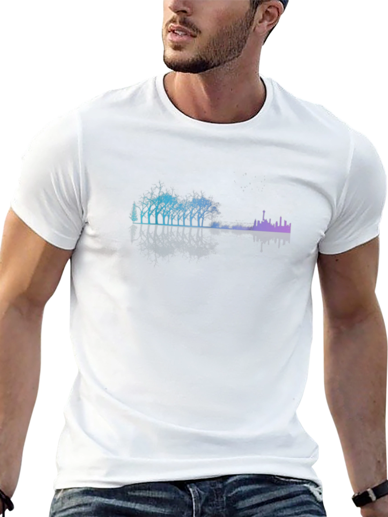 Cityscape Tree Line Black T-Shirt