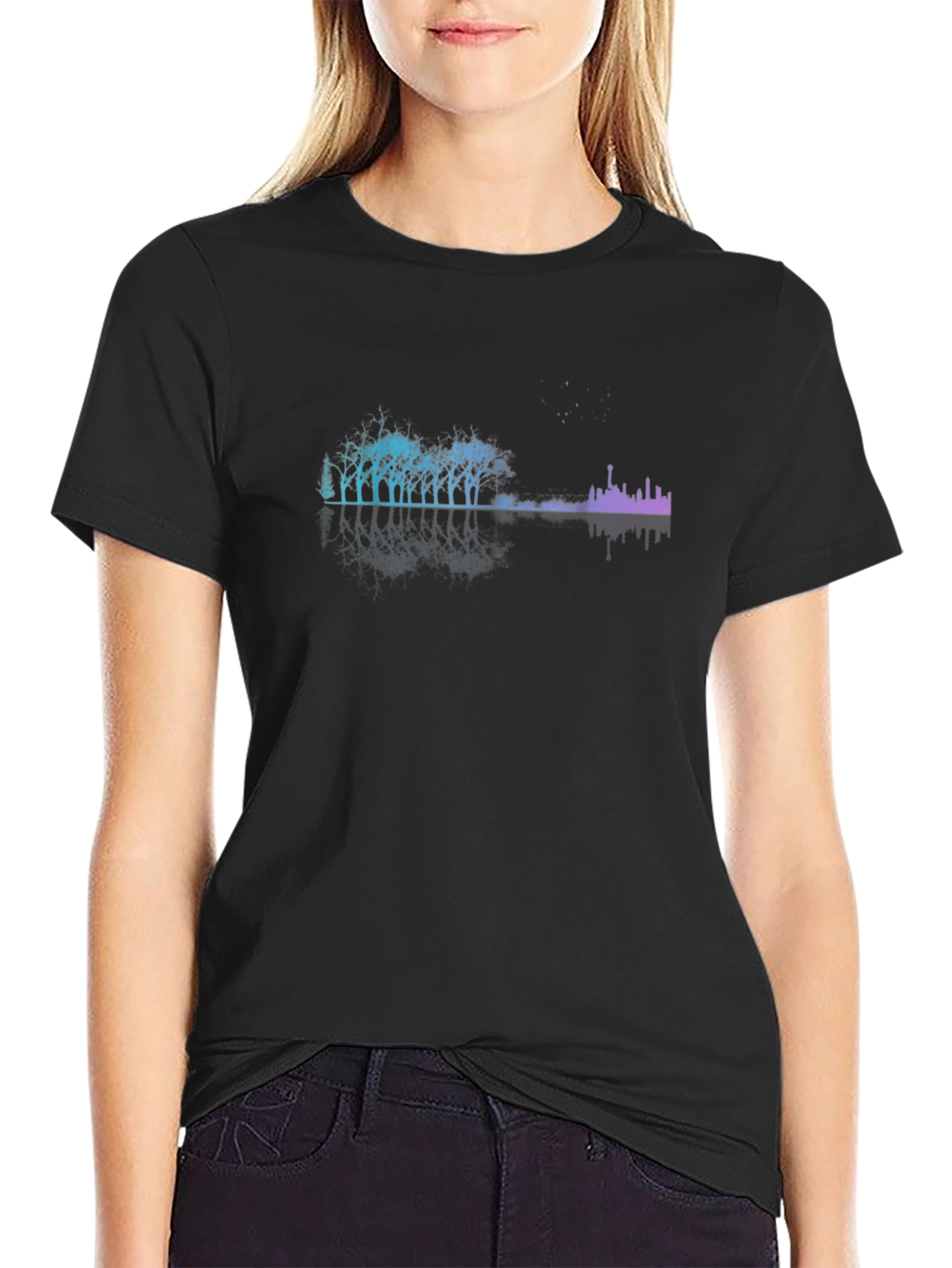 Cityscape Tree Line Black T-Shirt