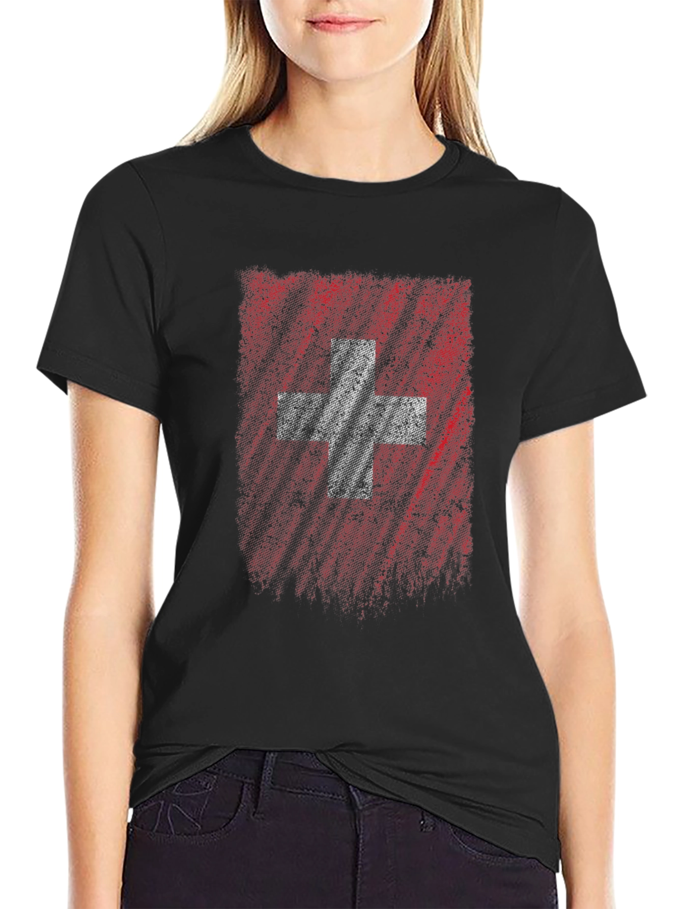 Distressed Swiss Flag Graphic Tee - Soft Cotton Comfort