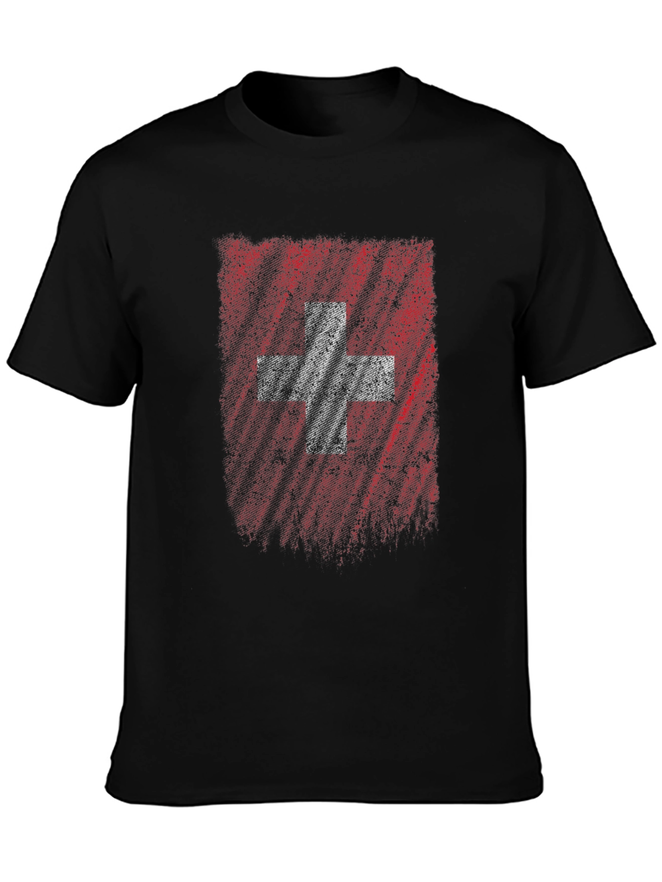 Distressed Swiss Flag Graphic Tee - Soft Cotton Comfort