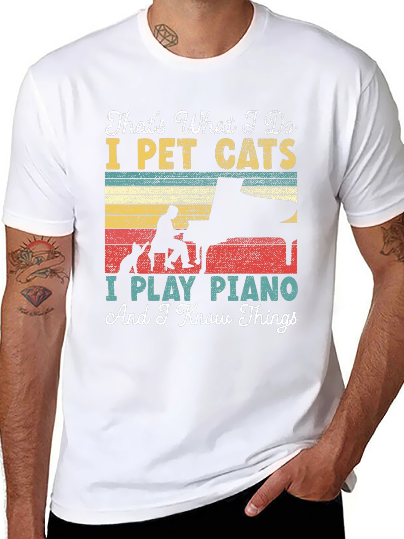 I Pet Cats I Play Piano Mens Graphic Tee