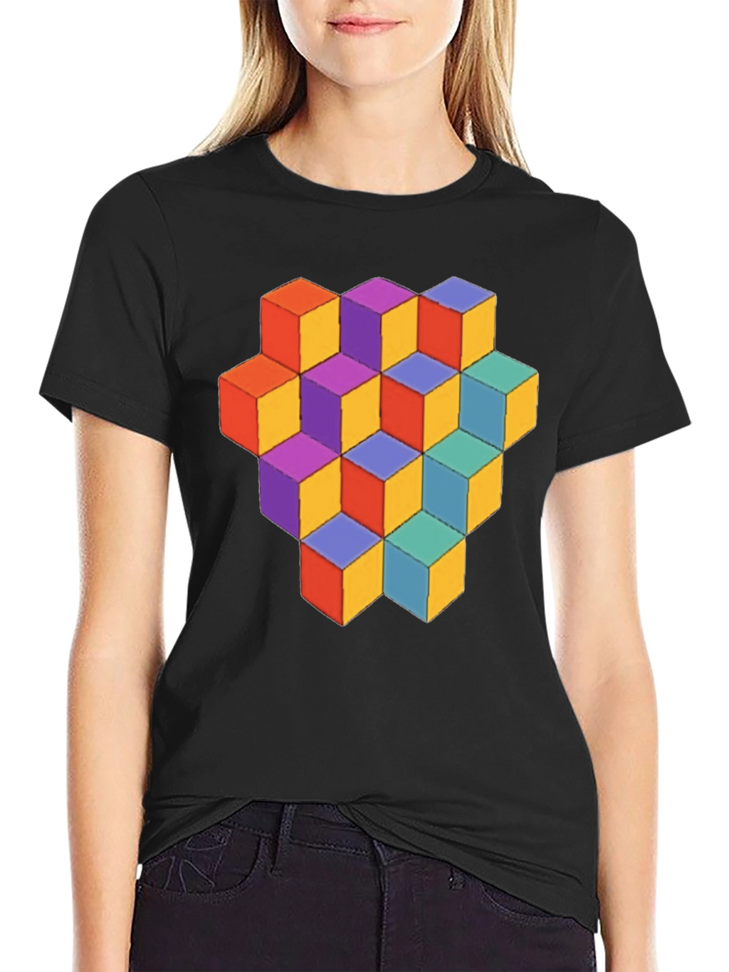 Geometric Cube Graphic Tee - Stylish Mens T-Shirt