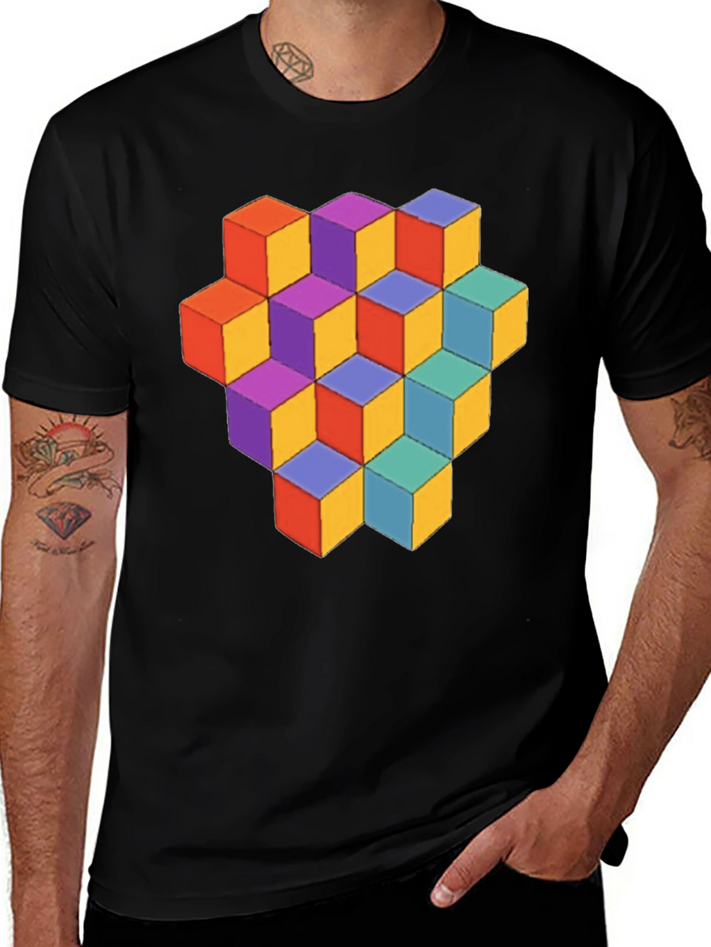 Geometric Cube Graphic Tee - Stylish Mens T-Shirt