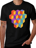 Geometric Cube Graphic Tee - Stylish Mens T-Shirt
