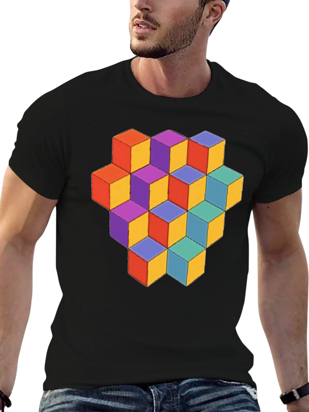 Geometric Cube Graphic Tee - Stylish Mens T-Shirt