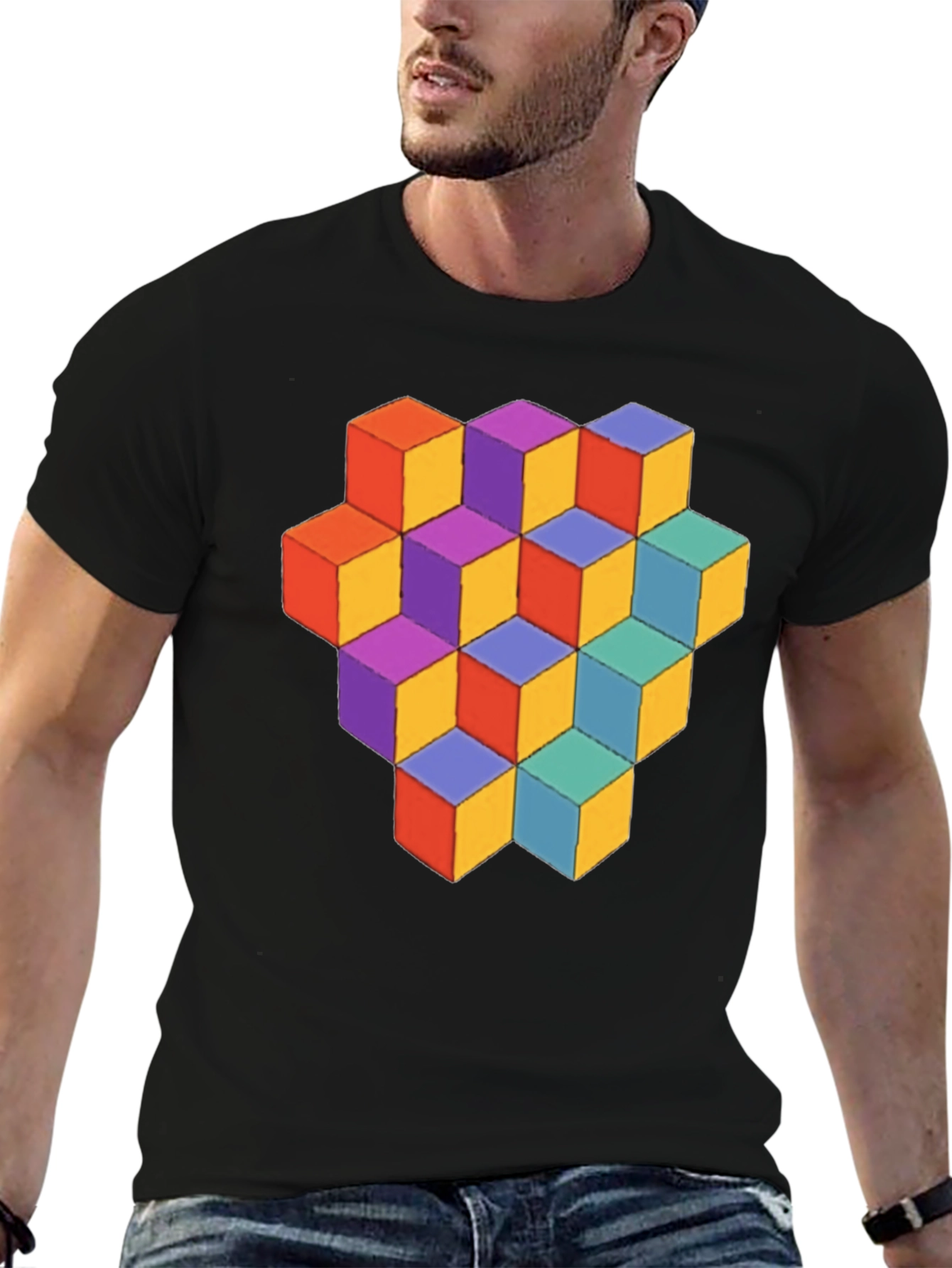 Geometric Cube Graphic Tee - Stylish Mens T-Shirt